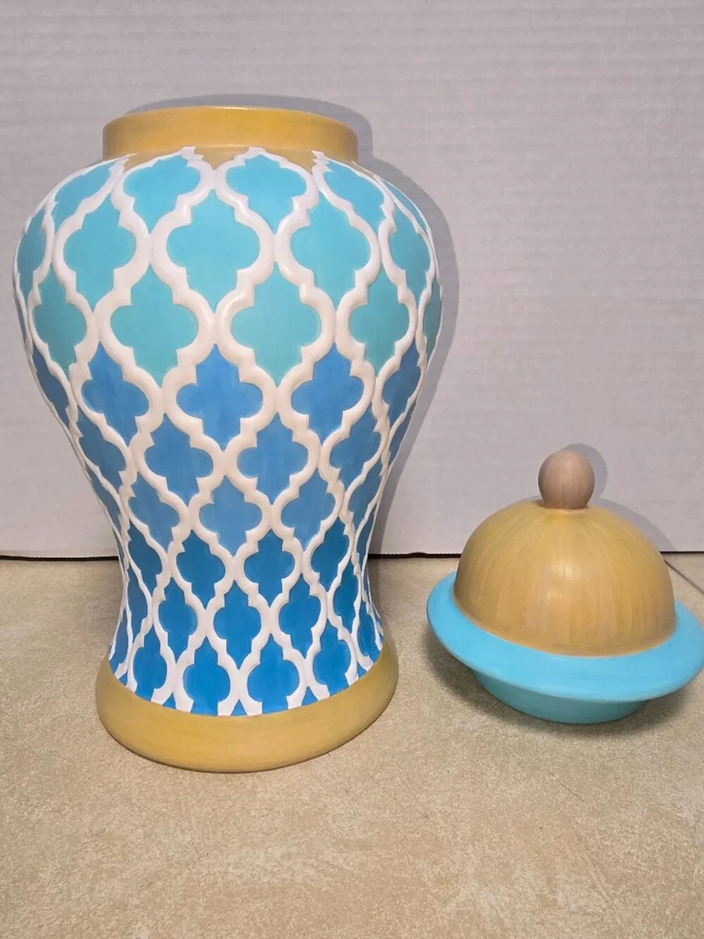 One of a kind Hand Painted Beach Inspired Decorative Ceramic/Porcelain Urn/Vase